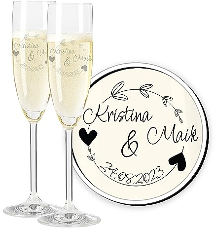 LEONARDO Sektgläser Daily, Hochzeitssektgläser Gravur mit Namen und Datum, personalisiert als Hochzeitsgeschenk fürs Brautpaar, Verlobung, Standesamt, Jahrestag, Jubiläum