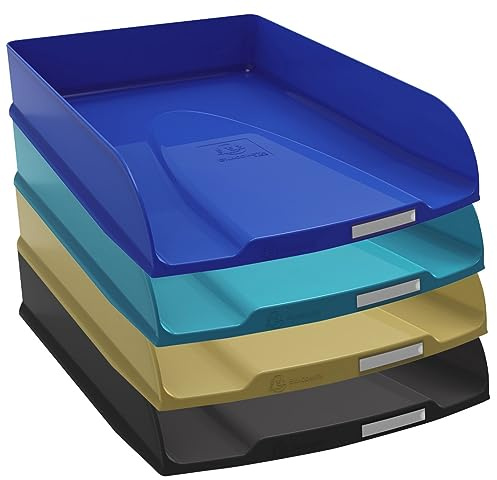 Exacompta - Ref. 111505SETD - Set med 4 COMBO STYLI Néo Déco brevinkast - dim 34,6 x 25,5 x 24,3 cm - för A4+ format - 4 olika färger ankblå, fransk blå, svart, koppar guld