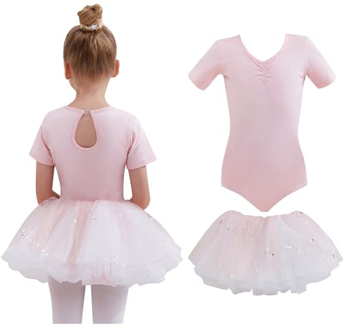 Tancefair Flicka Balettklänning Bomull Ballettkläder för Flickor Dans Bodysuit Tutu Mjuk Bodysuit Kortärmad Tutu Kjol