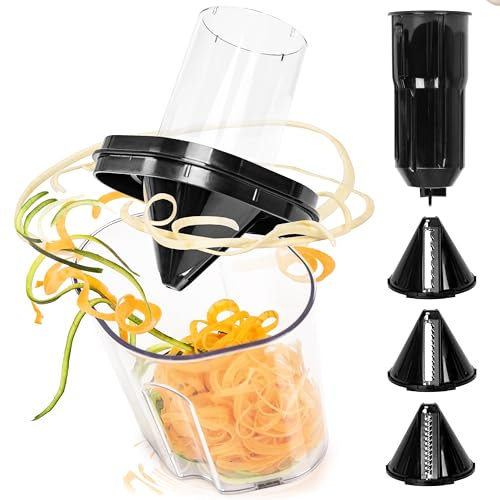 Duronic HBS35 Cortador de verduras y frutas en espiral | Compatible únicamente con batidora de mano Duronic HB35B o HB35C | Corta en espirales gruesas medianas finas | 3 conos de cuchilla disponibles