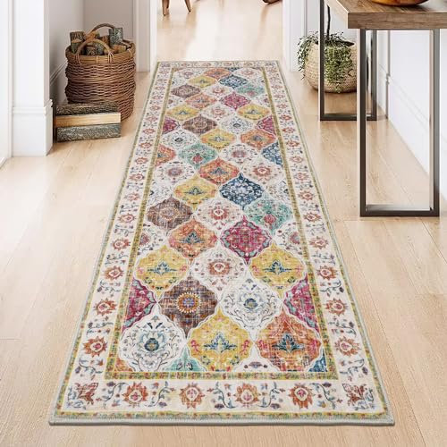 SHACOS Teppich Läufer 60x180 cm Läufer Flur Boho Teppichläufer rutschfest Flurläufer Küchenteppich Waschbar Teppich Flur Läufer für Eingang, Wohnzimmer, Küche, Bunt