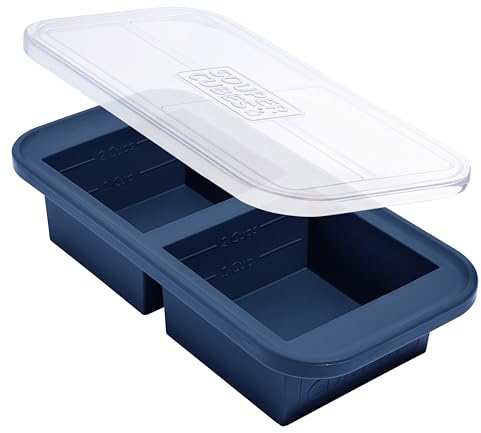 Souper Cubes 2 Cup Silicone Freezer Tray With Lid, Blueberry, 1-Pack | 100% Platinum-Cured Large Silicone Freezer Mould, Oven & Microwave Safe, Perfect For Freezing Lasagna, Stews, Chili & More