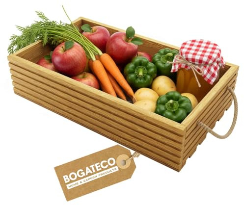 BOGATECO Holzkiste Natur | 60 cm x 35 cm x 14,5 cm | Holzbox | Deko Holzkisten | Obstkiste | Gemüsekiste | Holzkiste zur Aufbewahrung | Aufbewahrungsbox Kiste Holz Geschenk Deko Weinkiste Light Brown