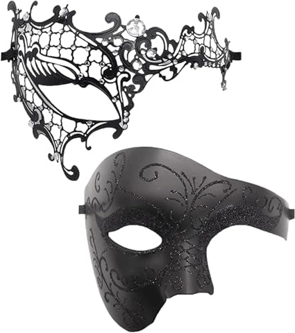 Oidea Lot de masques vénitiens de style rétro pour bal masqué - Demi-masque de Mardi Gras en métal pour Halloween, pour couples, femmes et hommes