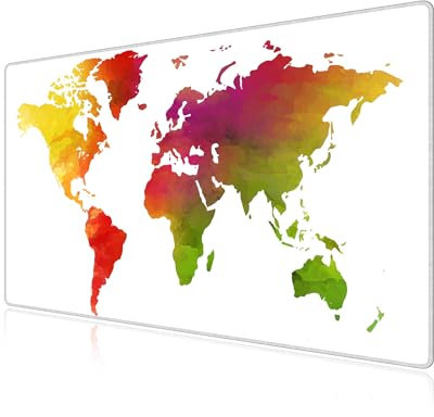 LL-COEUR Weltkarte Große Mousepad mit Vernähte Kanten 60x40x0,3cm Erweitertes Mauspad Tastaturunterlage Large Tischunterlage mit rutschfeste Gummibasis L
