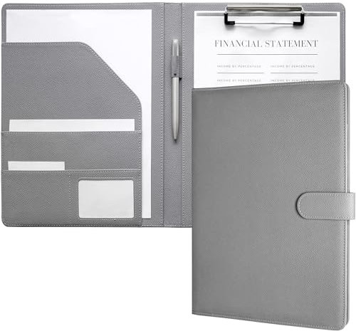 Mymazn Porte Documents A4, Document Porte Folio Pochette Porte Document Pu Cuir Porte Bloc A4 Range Documents Trieur Organiseur Portfolio Planchettes Porte-formulaires (Gris)