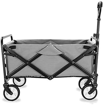 ZWQXZX Bollerwagen Faltbar Strandwagen Faltbollerwagen Klappbarer Wagen, Robuster Gartenwagen Mit 4 Rädern, Einkaufswagen Für Outdoor-Camping, Strand, Supermarkt Transportwagen Handwagen(A-Grey)