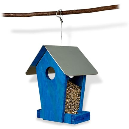 GARTENETAGE Streufuttersilo Schweden – Bunte Vogelfütterung für Ihren Garten, Wetterfestes Design, Einfache Handhabung, Für Wildvögel, Robuste Materialien (Blau)