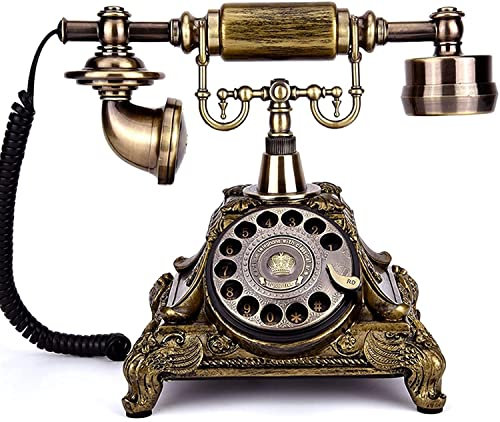 BQFDHFSF Telefono Fisso Classico Europeo retrò Telefono retrò con Filo Montato a Parete Corpo in Metallo Quadrante Rotante Funzionale e Campanello Classico Telefono Fisso Antico Telefono Decorativo