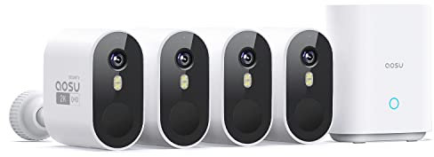 aosu 2K Caméra Surveillance WiFi Extérieure sans Fil, 4 Caméras Kit avec Station, sans Frais Mensuels, 166° Ultra Grand Angle, Autonomie Jusqu’à 240 Jours Al Détection Vision Suivi Entre Caméras
