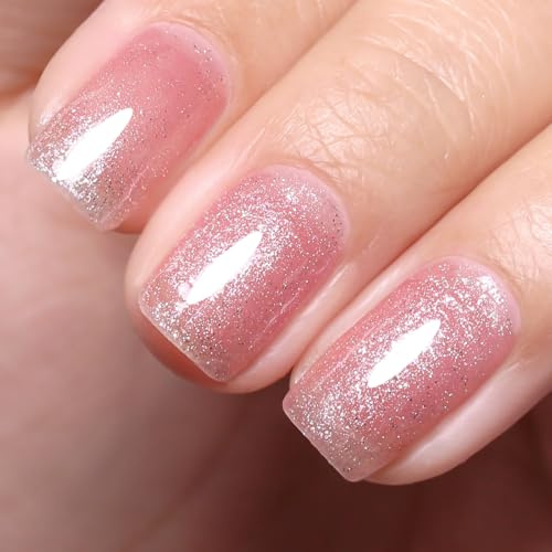Ozzeal Semi-permanenter Nagellack, Pailletten, Hellrosa, schillernd, Glitzer, Gel, UV, Frühling, Sommer, Nagellack, Gel, Soak Off, LED, UV, 15 ml