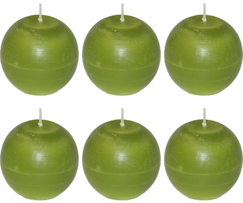Rustic Kugelkerzen Grün Ø 75 mm – 6er Set | Runde Dekokerzen, Tischdeko, Advent, Hochzeit & Wohnambiente, Birkenoptik, sopomarkt24