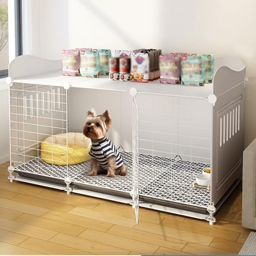 Kleine Hundebox, Hundebox mit Belüftung, Hundebox-Möbel, multifunktionale Hundebox mit Tablett unten, leicht zu reinigen, mit Wasserspender + Hundematte für kleine Hunde (weiß, L)