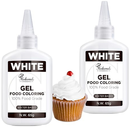 Lebensmittelfarbe Gel Weiß Set (65gx2) - Konzentrierte Lebensmittelecht Zuckerfrei Gel-Farbe | Für Backwaren & Getränke (Kuchen, Fondant, Zuckerguss, Ostereier) & DIY (Slime, Seifen)