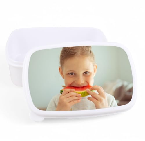 Regalisimos Fiambrera infantil Personalizada con Foto Regalos personalizados Caja merienda con foto. Apta para microondas y libre de BPA, filatos y metales pesados (Blanco)