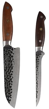 Set di coltelli da chef giapponesi professionali forgiati a mano, coltelli da cucina for disossare e bistecche, coltelli da macellaio Santoku for pesce, frutta e pane.(2PCS -C)