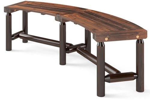 COSTWAY Panchina Curva da Patio, Panchina di Legno Massello per 2-3 Persone, Panca da Fuoco Senza Schienale per Esterni, Giardino e Bordo Piscina, Portata 360 kg (Marrone)