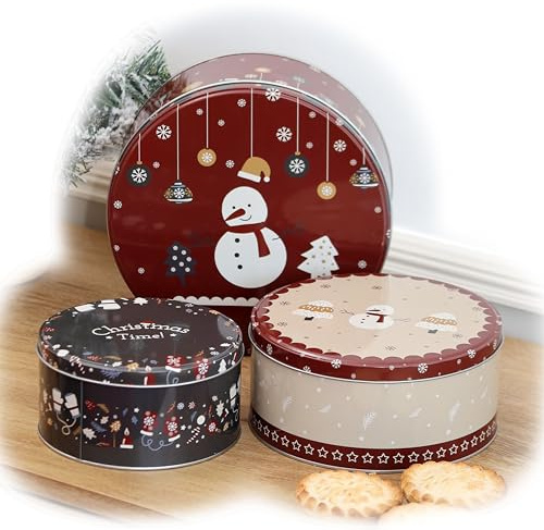 Darthome 3pc Snowman Nesting Cake Tins Set Metal Christmas Time Kitchen Baking Storage