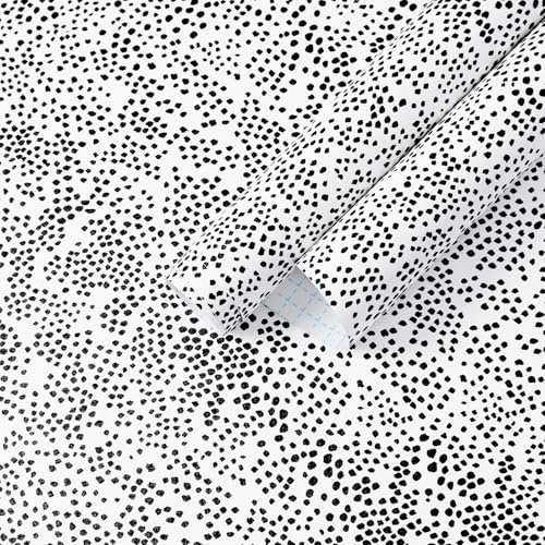 Yomshi Self Adhesive Wallpaper Polka Dots Contact Paper White and Black Modern Vinyl Film Removable Waterproof Thickened Wallpaper Decorative Table Wall Bedroom Living Room 44 × 300 cm