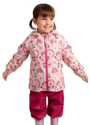 PERLETTI Set Pioggia Impermeabile Bambina - Giacca e Pantalone Antipioggia Bimba 2 3 4 5 6 7 Anni Cappuccio e Cerniera - Completo Pioggia Leggero Comodo Dettagli Catarifrangenti (4-5 anni, Unicorno)