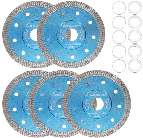 sourcing map 5pcs Diamond Saw Blade 4.5 Dia 7/8 Arbor Circular Cutting Wheel Durable Circular Saw Blade for Masonry Tile Marble Ceramics Concrete Cement Brick, Blue