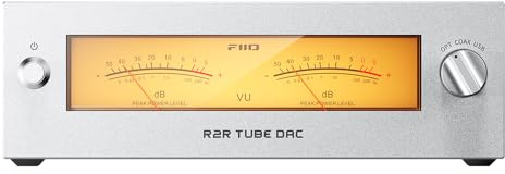 FIIO Warmer R2R - Búfer de tubo de escritorio y DAC/Amp R2R – Escalera de resistencias R2R de 24 bits totalmente diferencial, medidores VU duales, fuente de alimentación lineal de 46 W, entradas USB