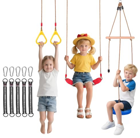3-in-1 Kids Swing Set, Including Climbing Swing, Soft Swing & Hanging Rings for Kids Outdoor Play Set,Playground Equipment Climbing Frame Accessories For Kids (Swing Set-Multicolor)
