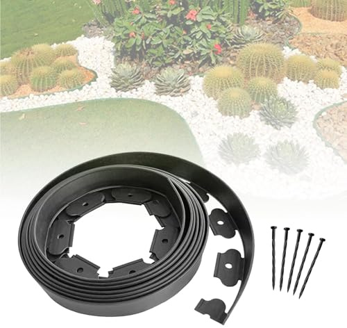 Bordure de jardin en plastique flexible de 5 cm de haut pour pelouse et allée, résistante aux intempéries, installation facile avec clous (gris, 5 m de longueur)