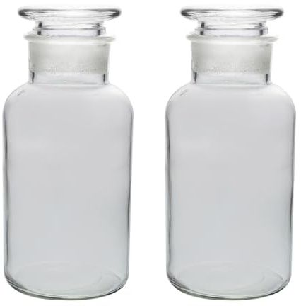 UNIQUE HOME LIVING UHL Apothecary Jar Set of 2 Reagent Bottles, 500ml Clear Glass Storage Jars with Lid, Vintage Reusable Container Refillable Bottles for Essential Oils, Bath Salts, Lotion, Perfume
