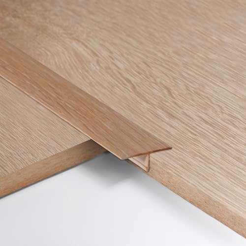 3pcs 2cm Aluminum T Molding Floor Transition Strip Metal Flat Divider Strip for Joining Floor Gaps Laminate Profile Flooring Edge Trim Cover Strips,0.9m Beige Oak