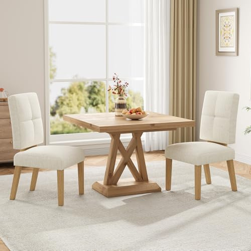 HOMRELEXA Holz esszimmerstühle 2er Set, küchenstühle 2er Set, Dining Chairs mit wolkig-weicher Sitzpolsterung und verstärkter Struktur, für Küche/Wohnzimmer/Essbereich, einfach zu montieren, Beige