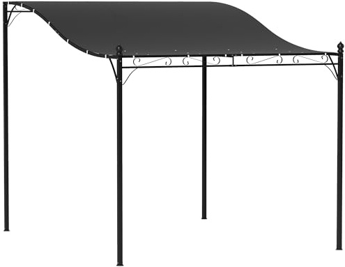 Anbaupavillon 2,5x3m Pergola mit Wasserdichtem Dach, Wandmontage Terrassenüberdachung mit 16 Ablauflöchern, Stahl Pavillon für Garten Terrasse Whirlpool, 248x298cm, Dunkelgrau