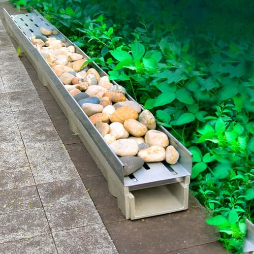 GFLPSQIA caniveau Drainage Fossé De Drainage De Largeur 10 15 20 25 30 Cm pour Garages, Kit De Fossé De Drainage Intérieur Et Extérieur Amovible, Système De Canal De(W 17cm x H 17.5cm)