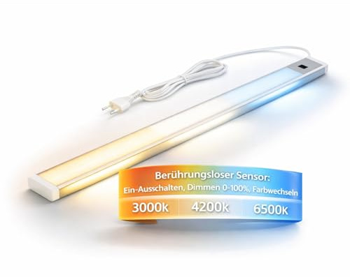ADAKAT Dimmbare LED Aluminium CCT Sensor Unterbauleuchte 600mm, 3000K–4200K-6500K