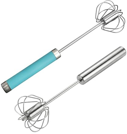 2 Stk Halbautomatischer Schneebesen, 25cm Drehbarer Push Mixer Rührer | aus Edelstahl, Rührbesen Schneebesen Küche Spiralbesen, Handschneebesen zum Mischen Schlagen Aufschäumen und Rühren