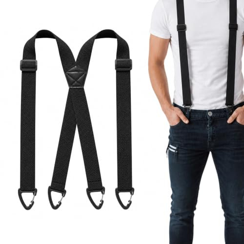 Otpermen Men's X-Back Suspenders, Dark Grey, Elastic Straps with Carabiner Clips, Adjustable