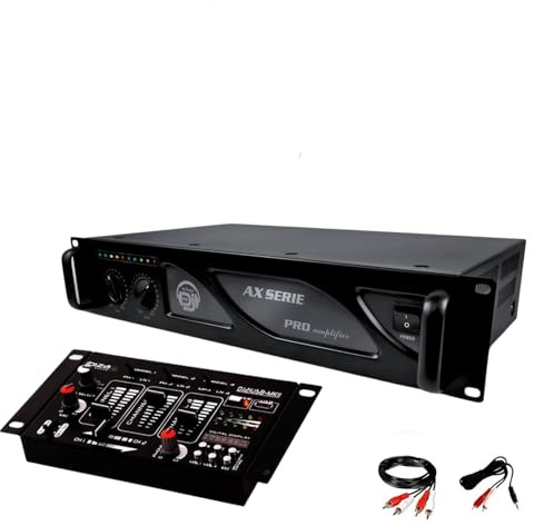 Amplificateur sono 2 x 500W MY DEEJAY AX-1000 MyDj + Table de mixage DJ21 4 voies 7 entrées + USB