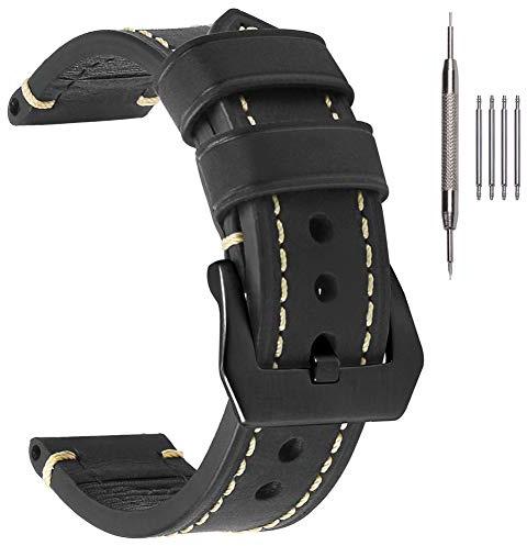EACHE Vintage Crazy Horse & Öl-Wachs Leder Uhrenarmband für Herren, 20-26mm | 4mm dickes Profil, ideal für große Uhren, weiches Kalbslederfutter, Serafil-Nähte, Werkzeug inklusive
