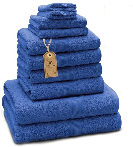 Green Mark Handtuch-Set mit 10 Teilen – 100% Baumwolle – 4 Handtücher 50×100 cm, 2 große Duschtücher 70×140 cm, 2 Gästetücher 30×50 cm und 2 Waschhandschuhe – Royalblau