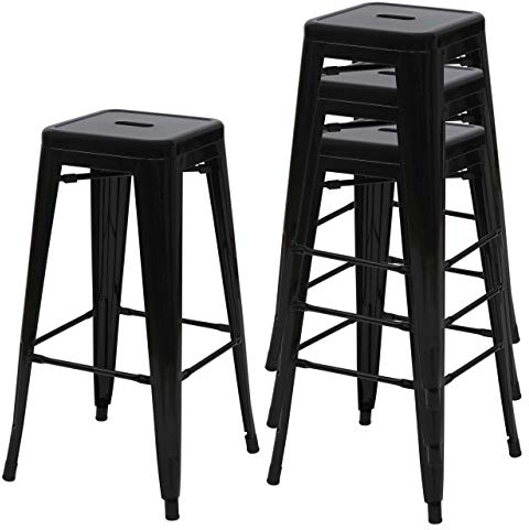 Mendler 4er-Set Barhocker HWC-A73 Metall stapelbar - schwarz | Barstuhl, Tresenhocker, Industriedesign