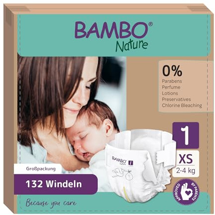 Pañales Bambo Nature talla 1 – 2 a 4 kg (Pack 6 x 22 Un)