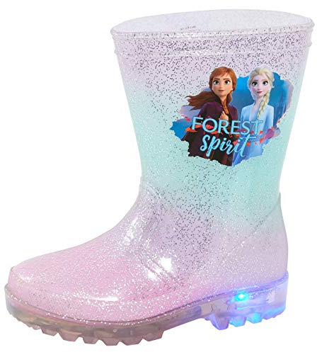 Disney Botas de agua de lluvia con luz para niñas de Frozen 2 [Elsa Anna con luces intermitentes para nieve]