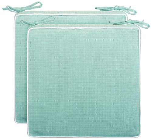 Brandsseller 2er Set Sitzkissen 40x40x4 cm – Wasser- & schmutzabweisende Stuhlkissen mit Bindebändern in Leinenoptk – Für Innen & Außen – Garten, Terrasse, Küche – Mint