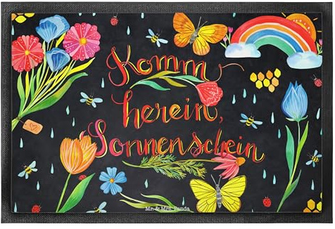 Mr. & Mrs. Panda Schmutzfangmatte Komm herein Sonnenschein 50 x 75 cm - Geschenk, Abenteuer, Türmatte, Bodenvorleger, fußmatte, Motivation, Schmutzmatte, Nacht, Blumen, Spruch Positiv, Fussmatte
