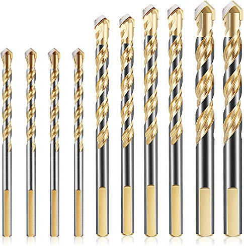 KAHEIGN 10Pcs Masonry Drill Bits, 6/8 /10 /12mm Tungsten Carbide Drill Bit Set for Porcelain Ceramic Tile Concrete Brick Wall Glass Mirrors Plastic Masonry Wood
