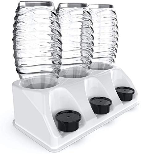 SODACLEAN¨ Premium 3 portabottiglie in plastica lucida | Scolapiatti per bottiglie Soda Stream Aarke Emil con supporto per coperchio, scolapiatti Crystal Easy Power (bianco lucido)