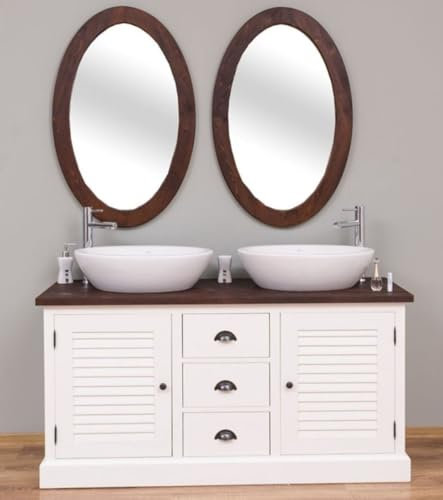 Casa Padrino Landhausstil Badezimmer Set Weiß/Dunkelbraun - 1 Doppelwaschtisch & 2 Wandspiegel - Massivholz Badezimmermöbel im Landhausstil