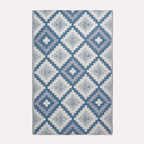 HOMESCAPES Tapis extérieur résistant Pluie et UV, Tapis de Jardin imperméable réversible Bleu Mia, 120 x 180 cm, Intérieur extérieur terrasse Balcon