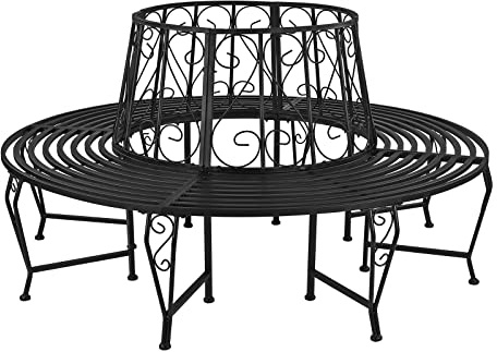 DEMA Baumbank Gartenbank Parkbank Rundbank Bank Metall schwarz ØxH 163x85 cm