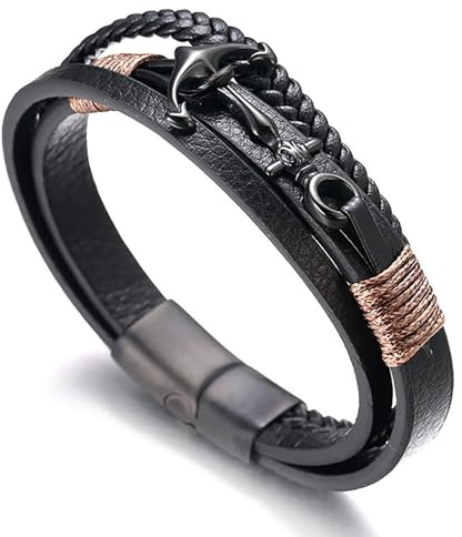 Halukakah Kinder ● Segel Junior ● Jungs Echtleder Handgefertigter Zopf Anker Armband 13-16 Jahre Alt. Titan Matt Magnetverschluss Größe Einstellbar 18-19.5cm mit Gratis Geschenkbox